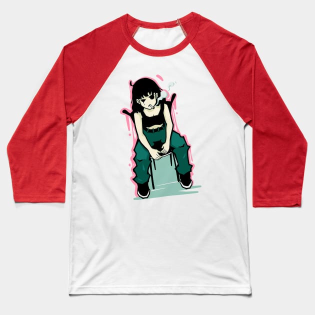 Thug girl smocking Baseball T-Shirt by strong chinese girl